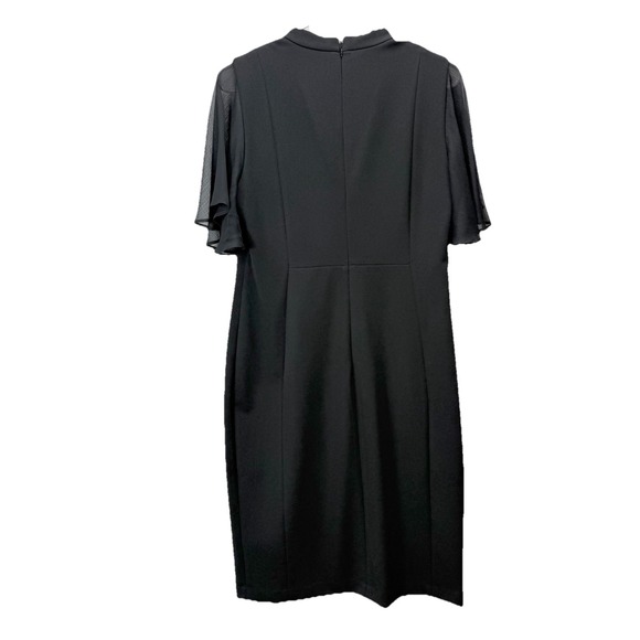 Calvin Klein Black Bow Neck Chiffon Sleeve Stretch Crepe Sheath Dress Size 12 - Picture 6 of 12